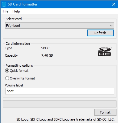 Ecran de formattage
